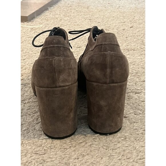 Paola Ferri By Alba Moda Tan Suede Leather Lace-Up Oxford Block Heel Booties 39 - Picture 4 of 12